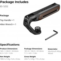 smallrig Wooden Top Handle with 1/4''-20 and ARRI 3/8''-16 Locating Screw 5252