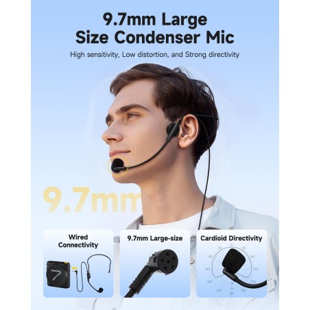 7RYMS WA1 (SE) Amplificador de voz portátil con micrófono de auriculares con cable