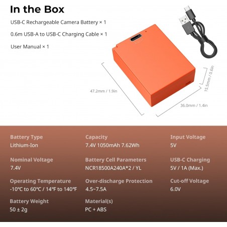 SMALLRIG Batería Compatible con NP-W126S 1050mAh USB-C Cámara