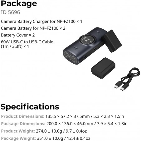 SmallRig 5696 Cargador portatil Kit para NP-FZ100